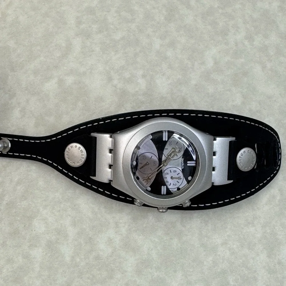 Black Beast‎ Swatch Midi Chrono Leather Strap- YMS1005 (Untested, Needs Battery)